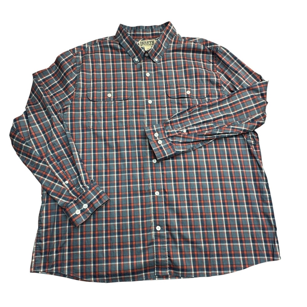 Duluth Trading Co Shirt Mens 2XL Blue Plaid Stretch Button Down Long Sleeve